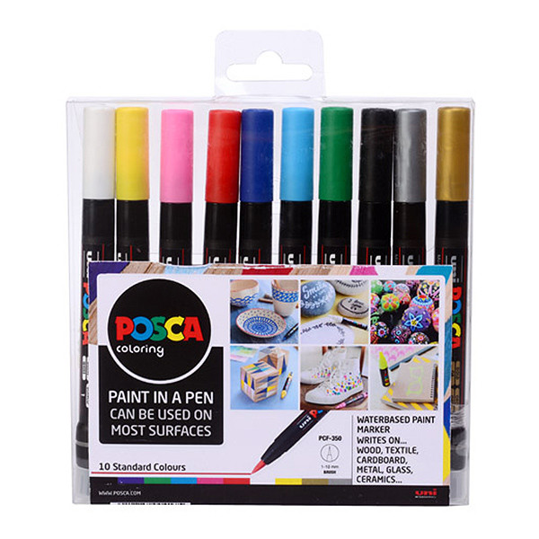 POSCA MARKERS PCF-350 FLEXIBLE BRUSH TIP ASSORTED 10 PACK - Picasso Art &  Craft