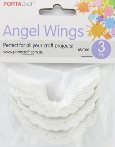 Angel Wings 60mm 3pk Plastic White - Picasso Art & Craft